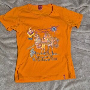 Miss Sixty Orange Graphic T-Shirt Y2K Glitter Camel Print Tee Women Medium
